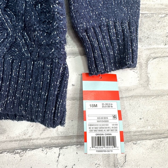 Cat & Jack Baby Boy Navy Long Sleeve Shawl Collar Cable Knit Pullover Sweater - Picture 3 of 7